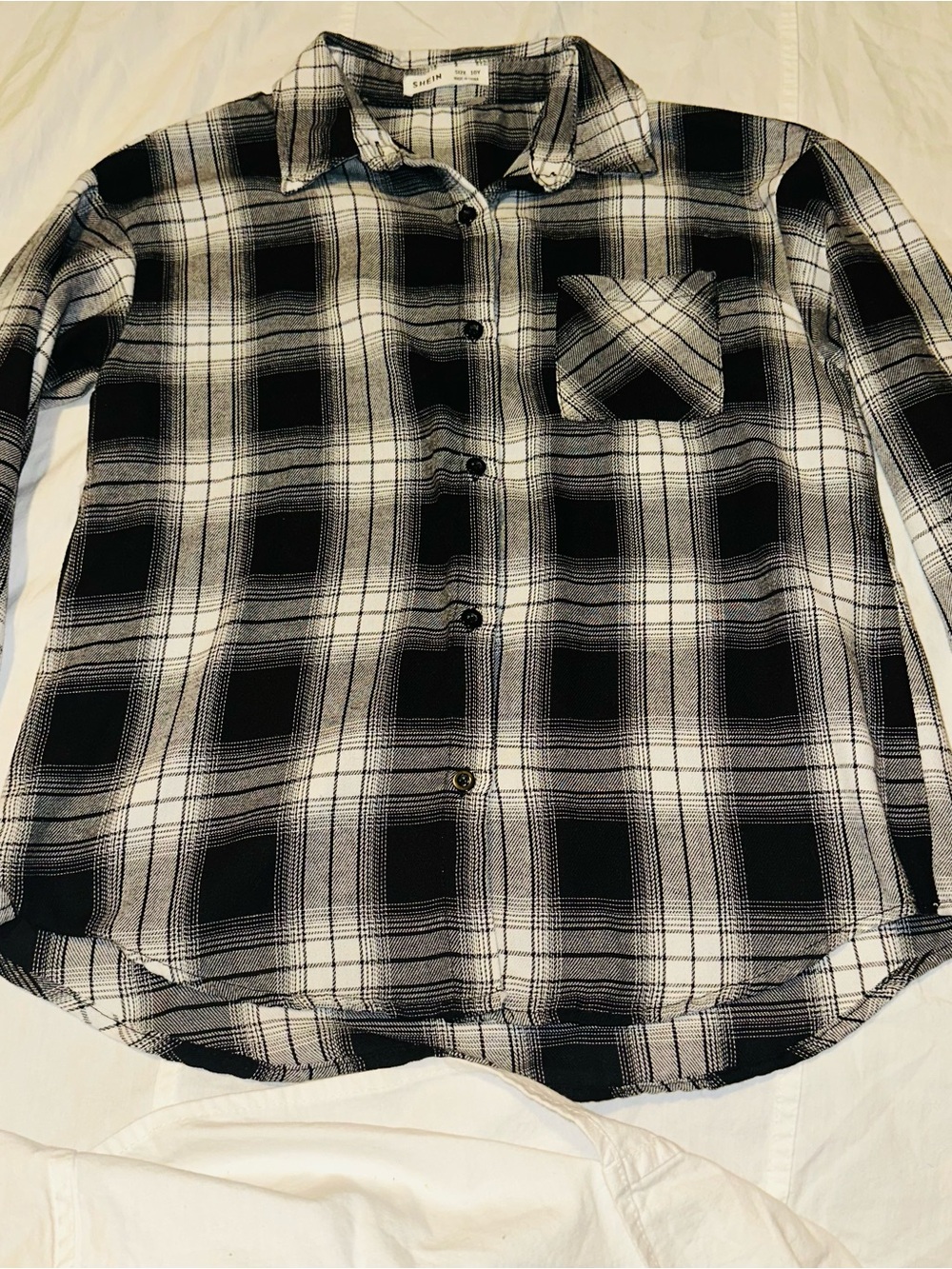 SHEIN Black and White Plaid Button-Down Shirt